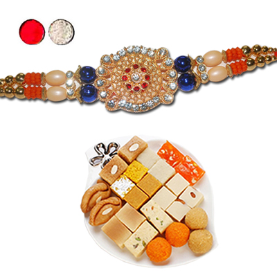"Rakhi - SR-9190 A (Single Rakhi), 500gms of Assorted Sweets - Click here to View more details about this Product